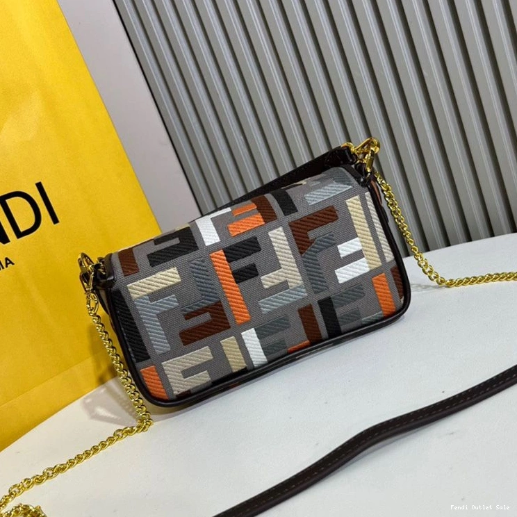 Cheap FF Motif In Fendi Baguette Grey Canvas Multi Mini Bag 0816